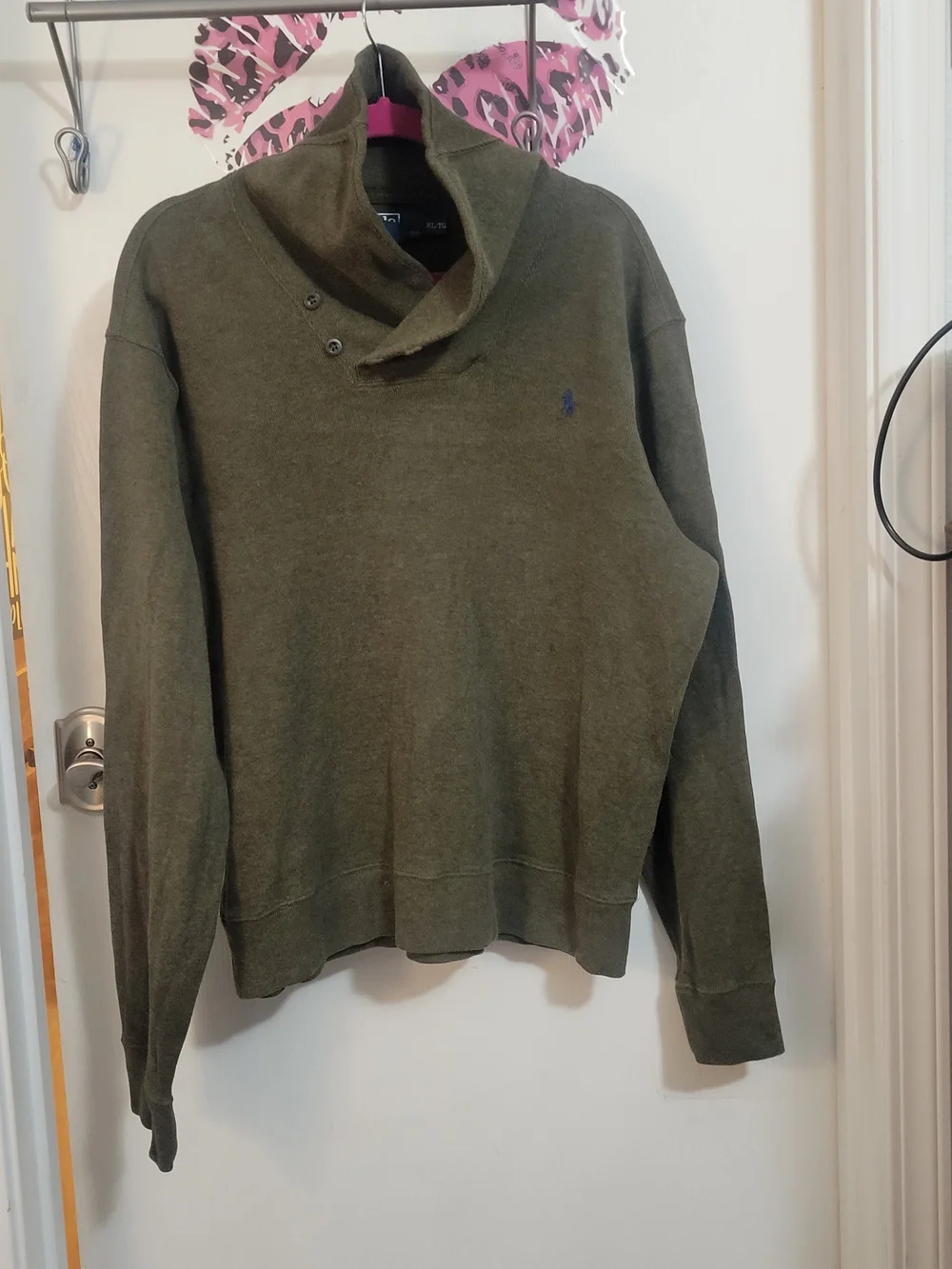 Polo by Ralph Lauren Olive Green Men's Button-Neck Sweater
